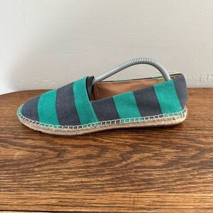 J. Crew Cap‎ Toe Blue Green Stripe Espadrille Slip On Flats Women’s Size 10